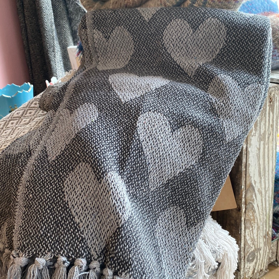 Recycled Cotton Blanket Grey Hearts