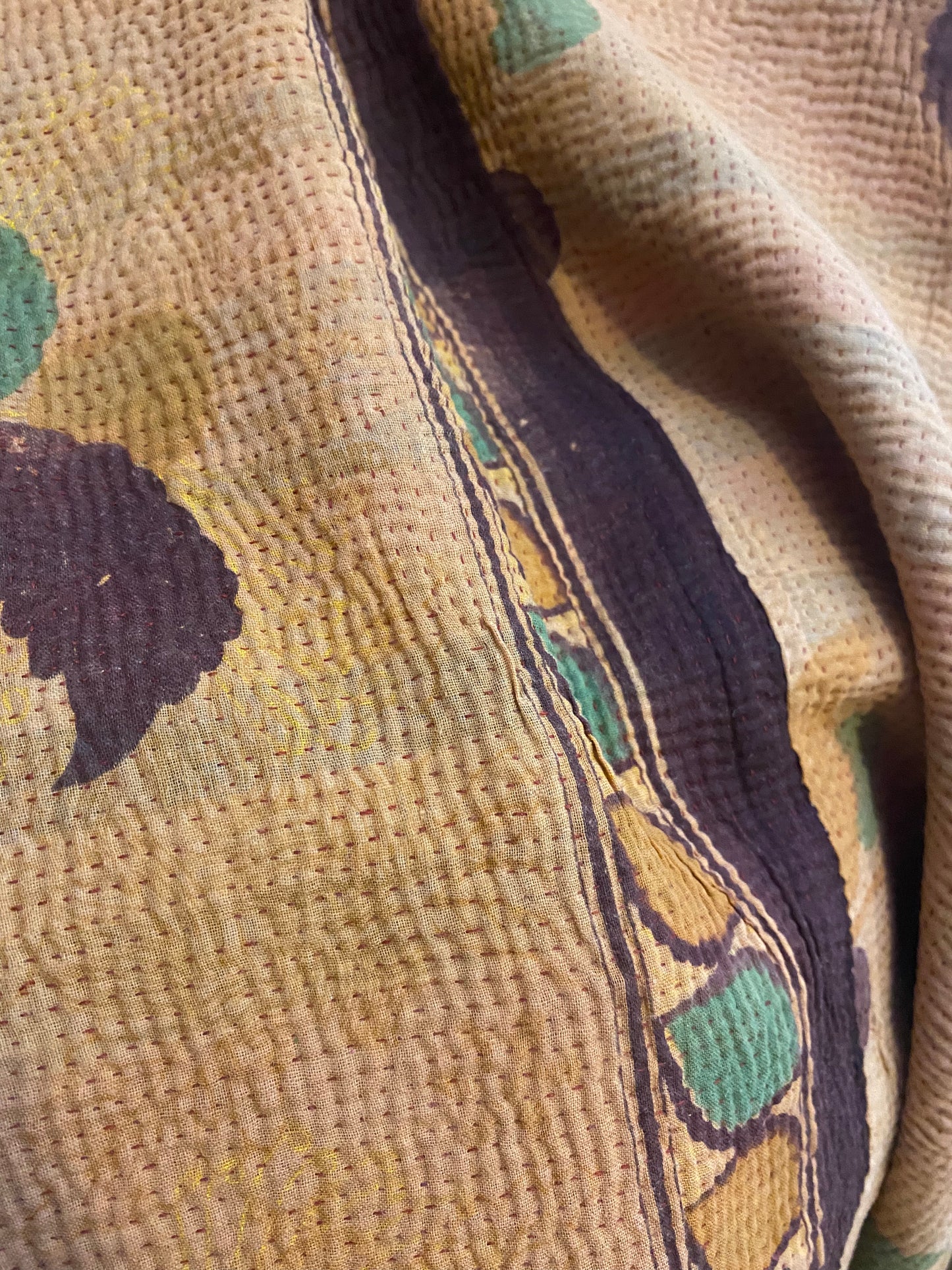 Vintage Cotton Sari Kantha Blanket