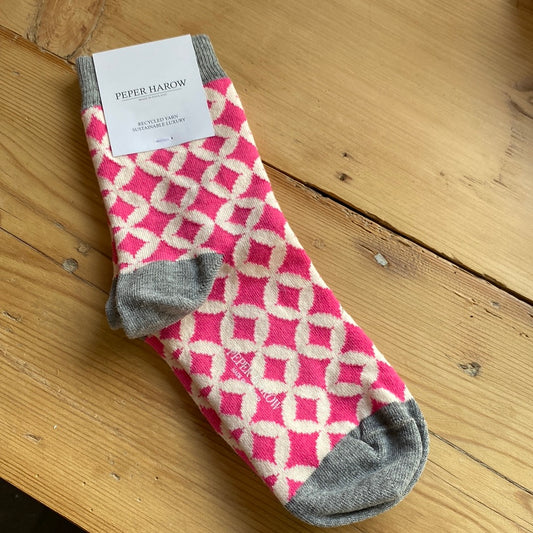 Ladies Recycled Cotton Socks Pink Mosaic