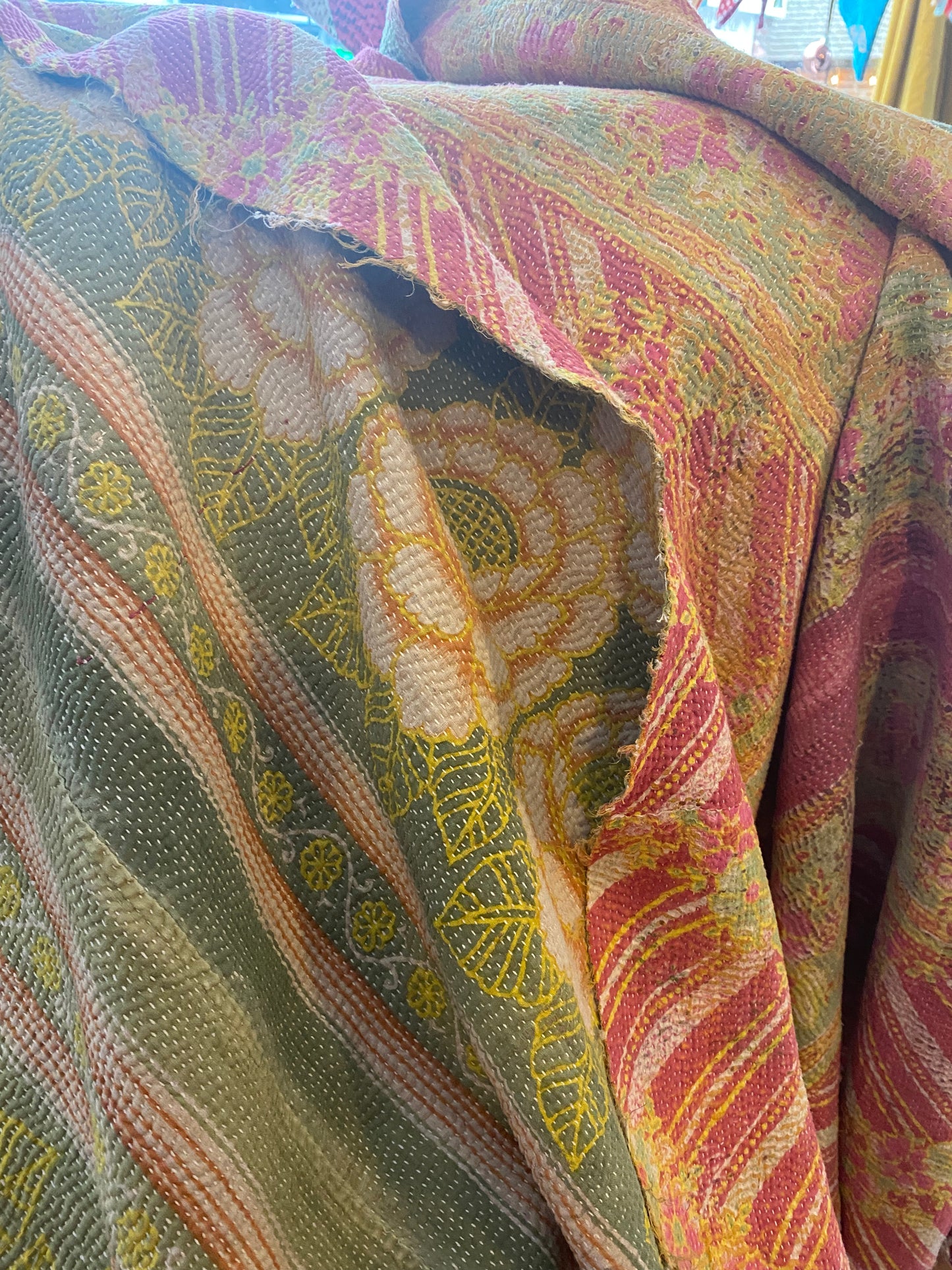 Vintage Cotton Sari Kantha Blanket