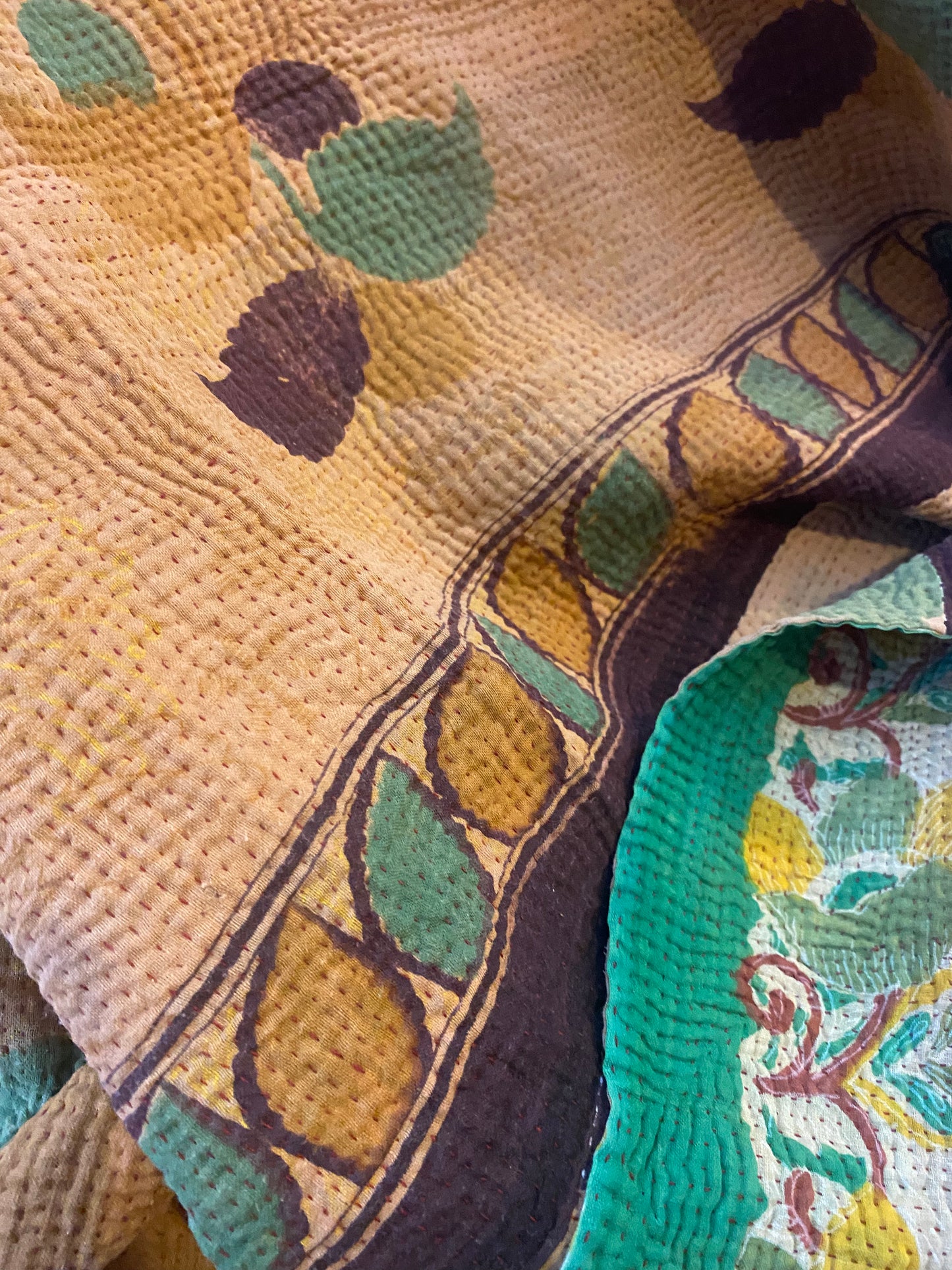 Vintage Cotton Sari Kantha Blanket