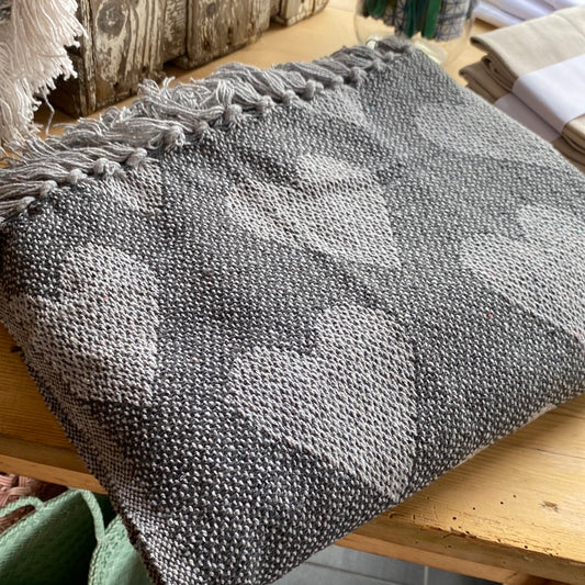 Recycled Cotton Blanket Grey Hearts