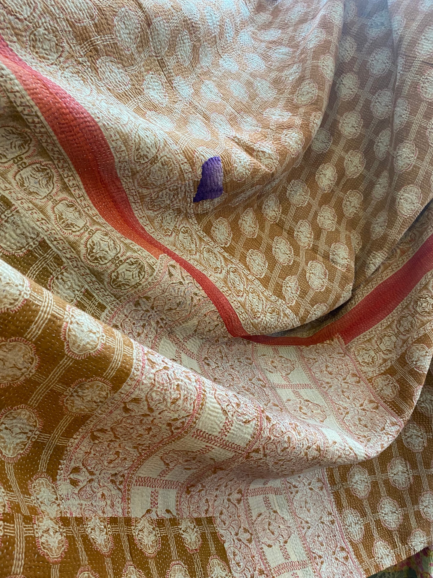 Vintage Cotton Sari Kantha Blanket