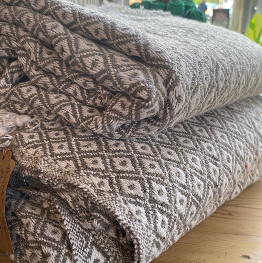 Recycled Cotton Blanket Taupe Diamond