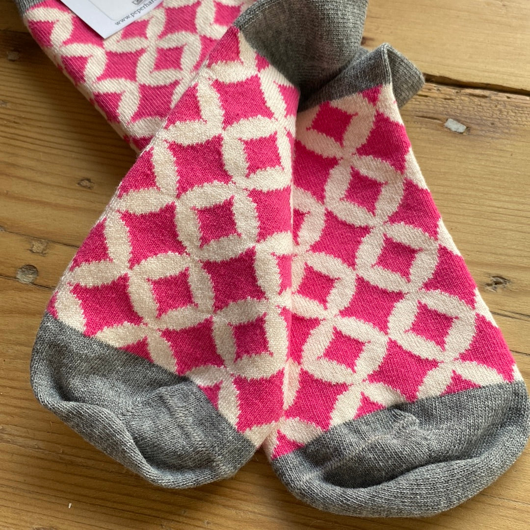 Ladies Recycled Cotton Socks Pink Mosaic