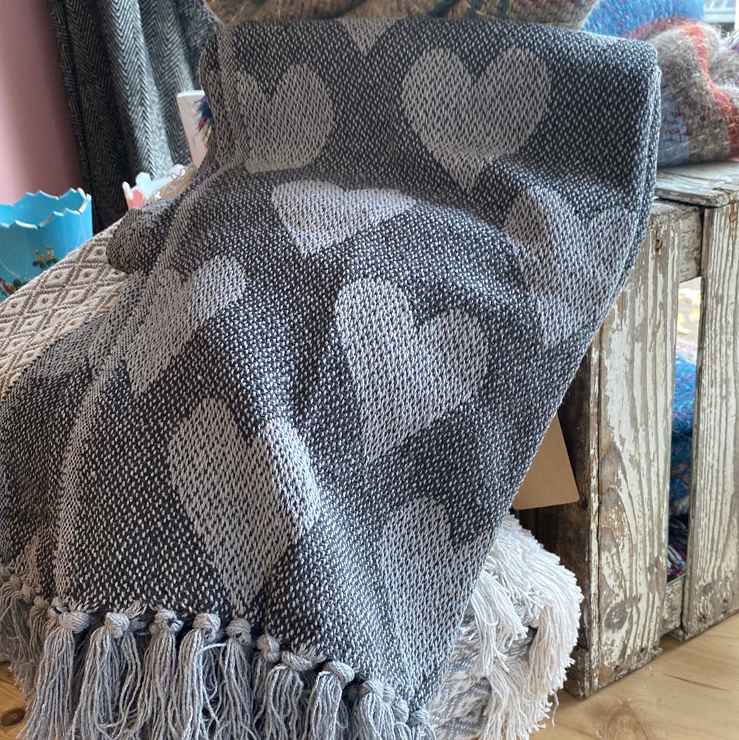 Recycled Cotton Blanket Grey Hearts