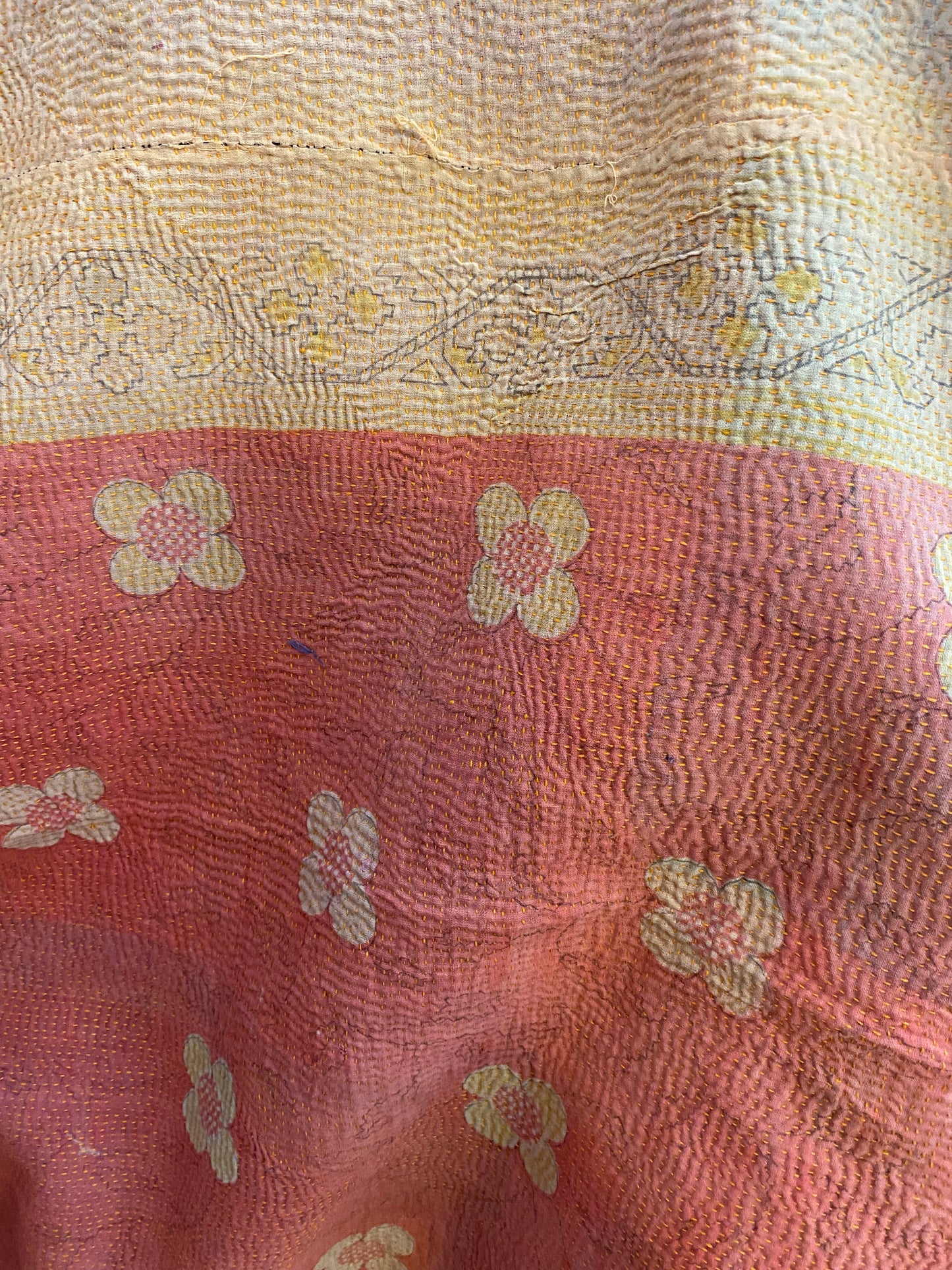 Vintage Cotton Sari Kantha Blanket