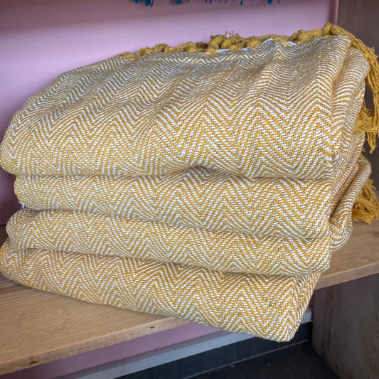 Recycled Cotton Blanket Mustard Herringbone