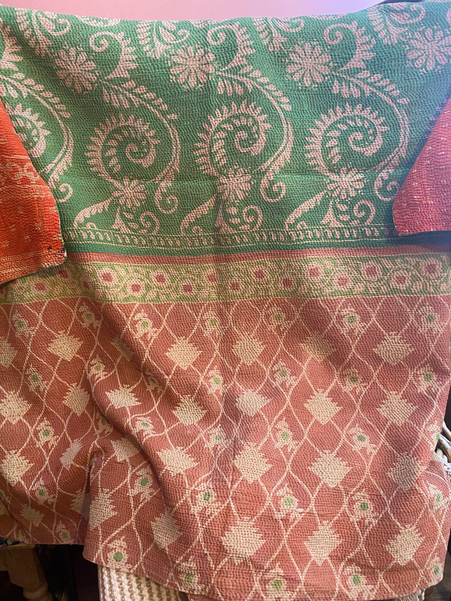 Vintage Cotton Sari Kantha Blanket