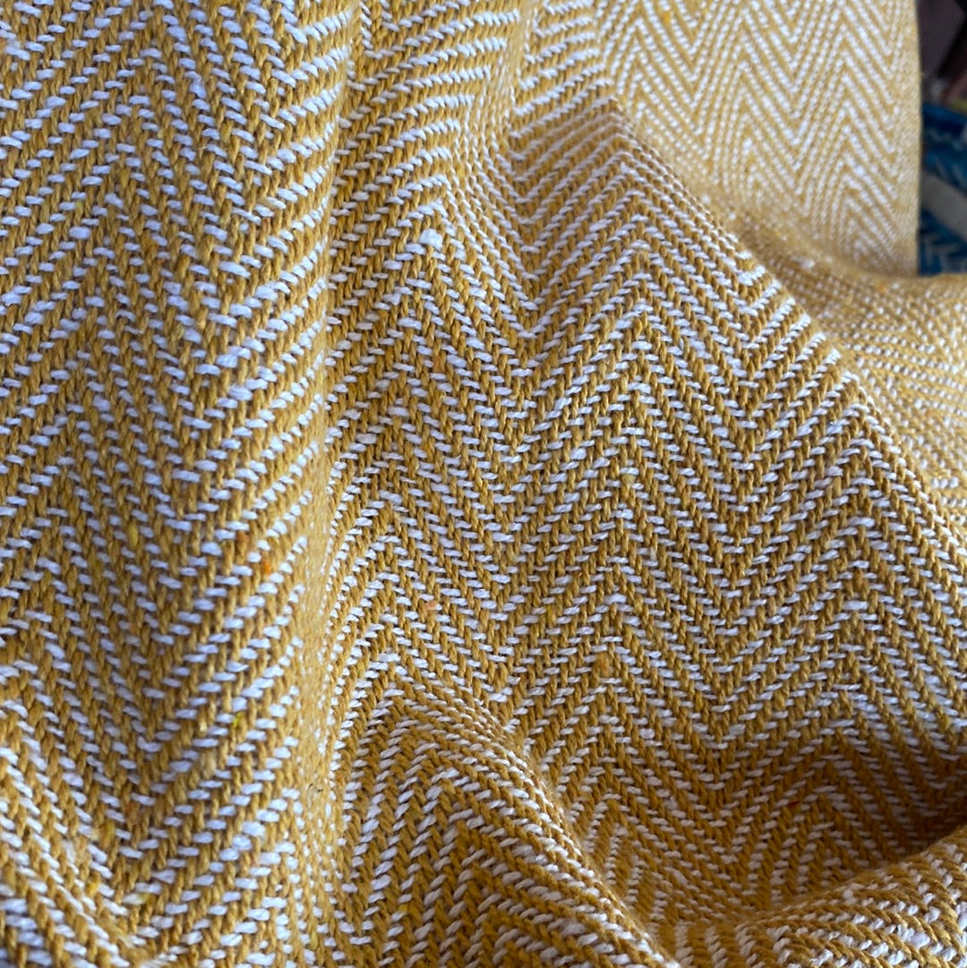 Recycled Cotton Blanket Mustard Herringbone