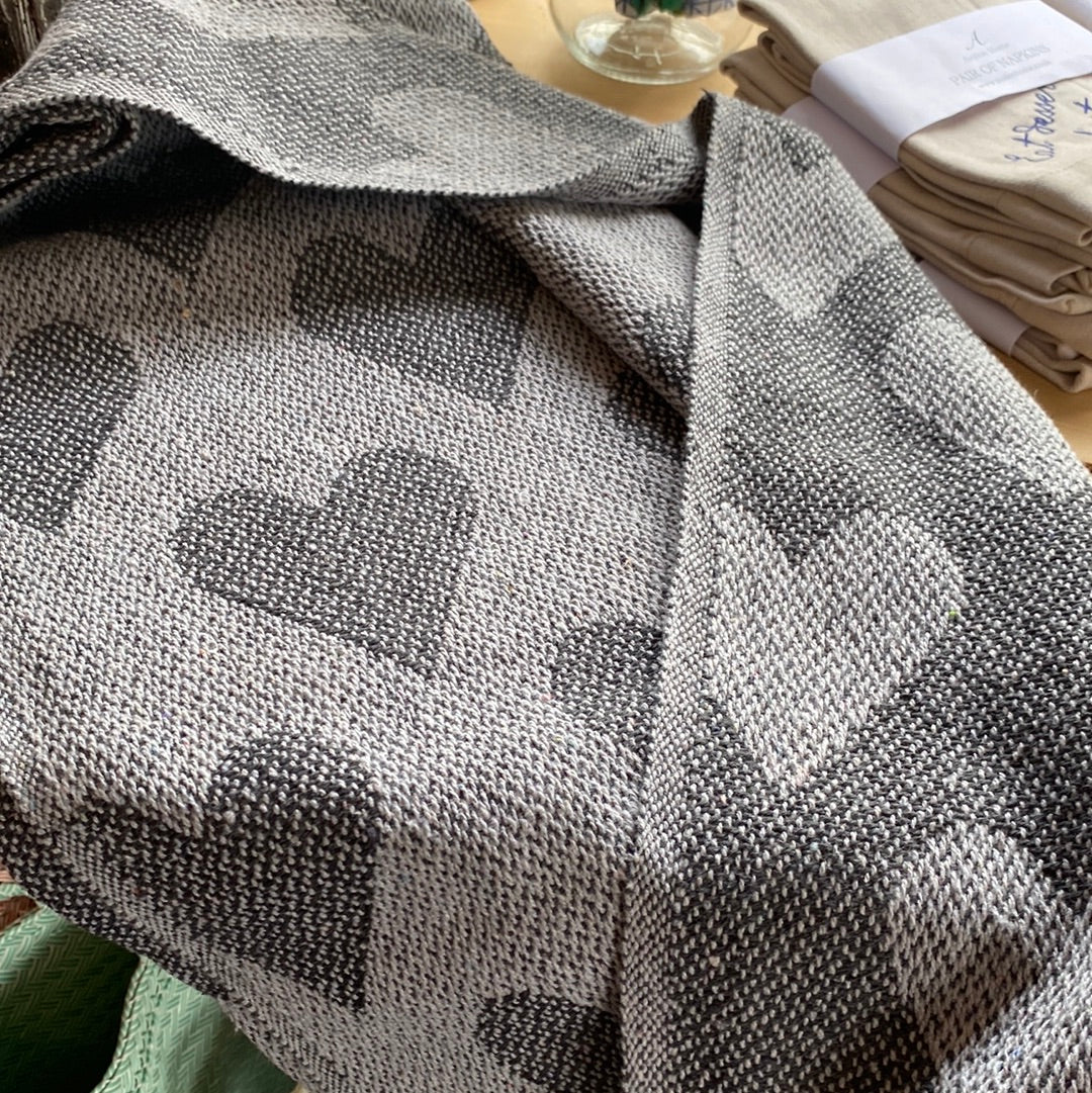 Recycled Cotton Blanket Grey Hearts