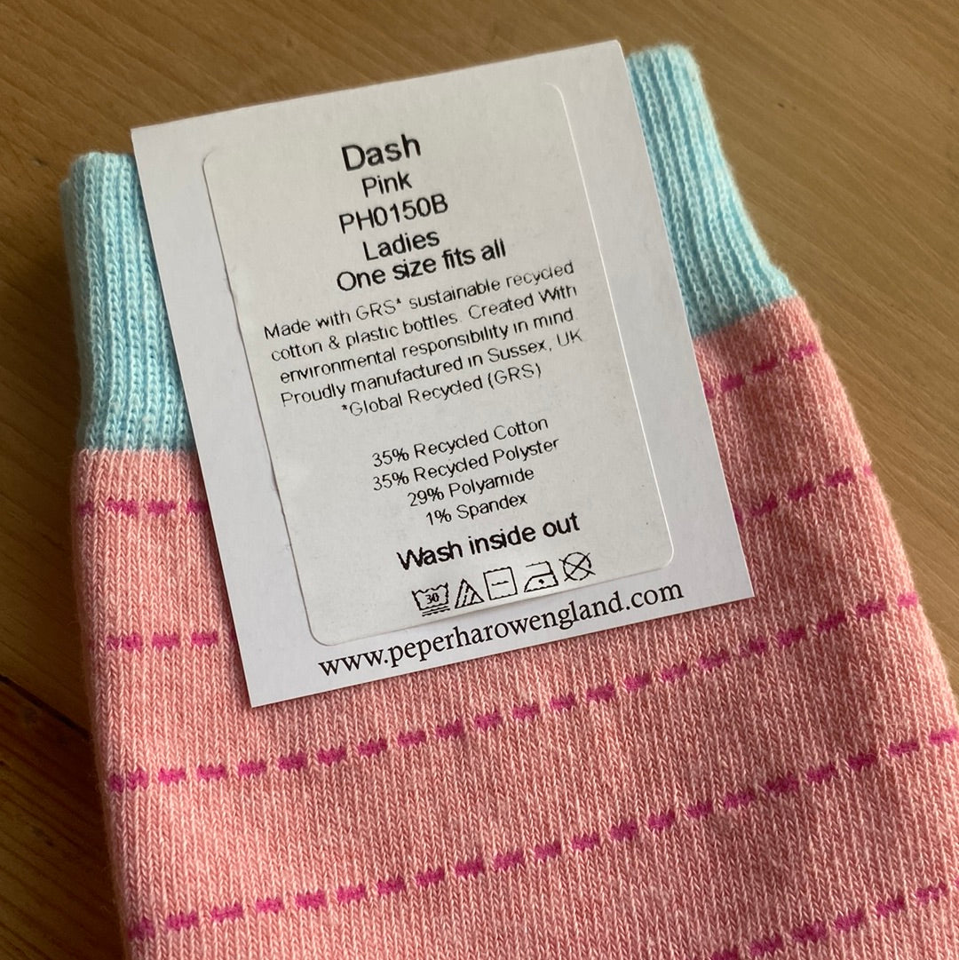 Ladies Recycled Cotton Socks Pink Dash