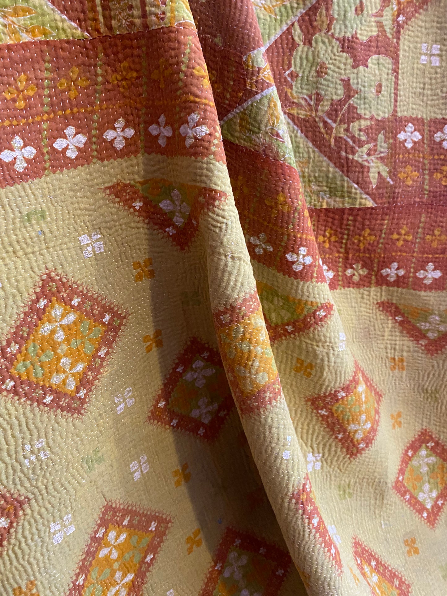 Vintage Cotton Sari Kantha Blanket