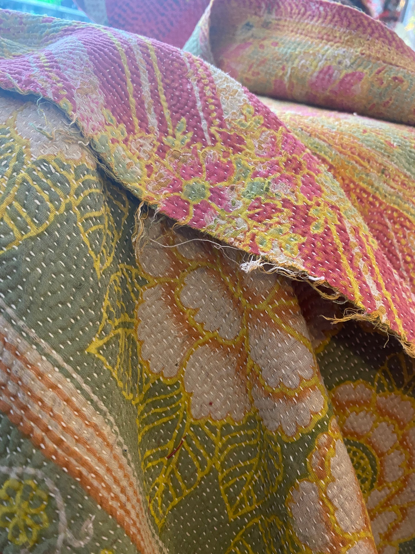 Vintage Cotton Sari Kantha Blanket