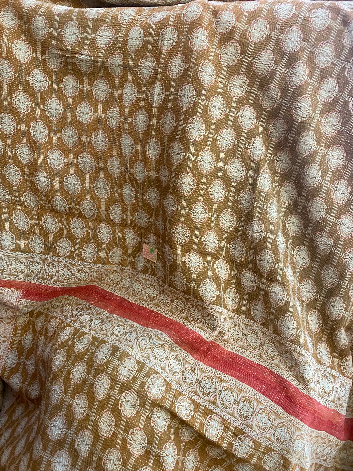 Vintage Cotton Sari Kantha Blanket