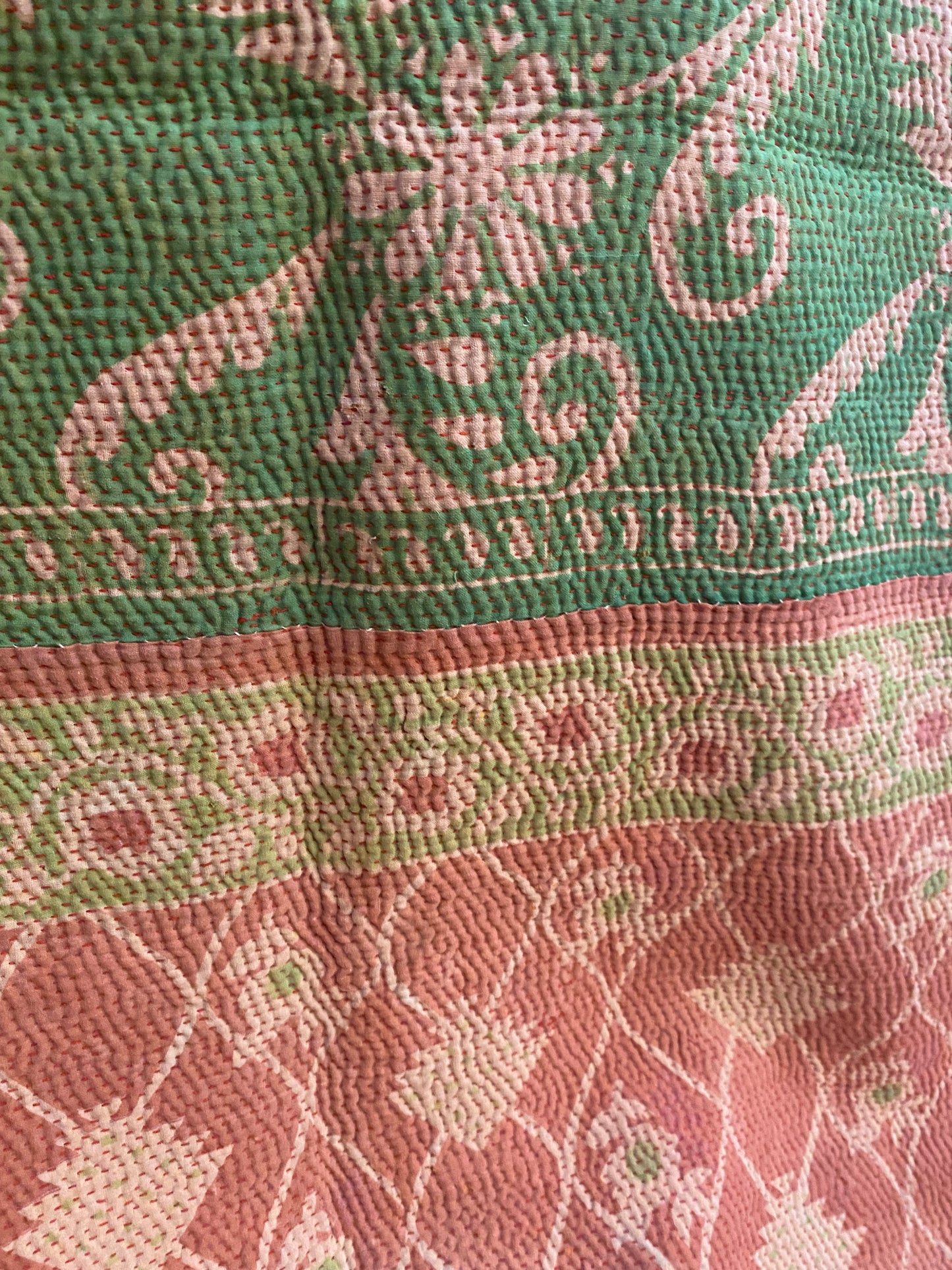 Vintage Cotton Sari Kantha Blanket