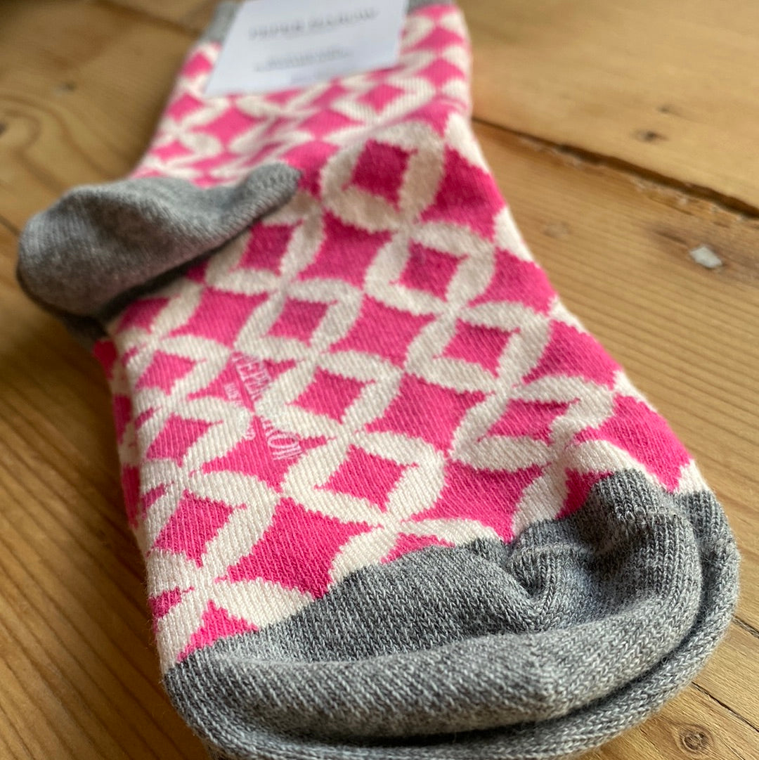 Ladies Recycled Cotton Socks Pink Mosaic