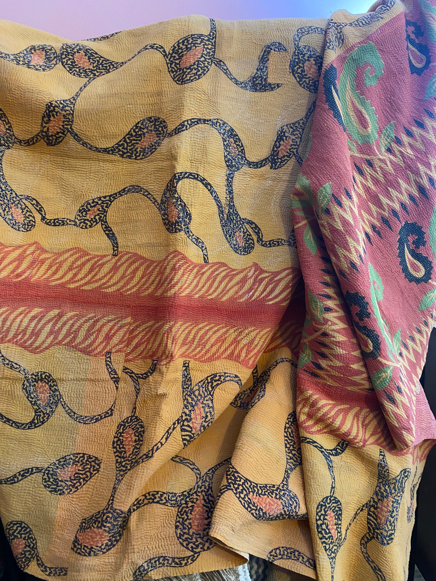 Vintage Cotton Sari Kantha Blanket