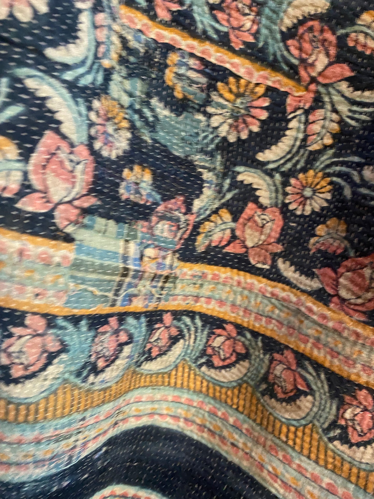 Vintage Cotton Sari Kantha Blanket