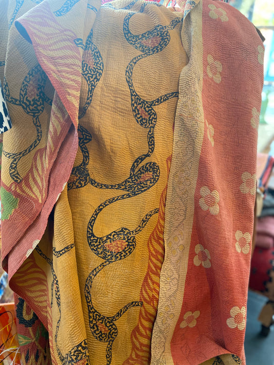 Vintage Cotton Sari Kantha Blanket