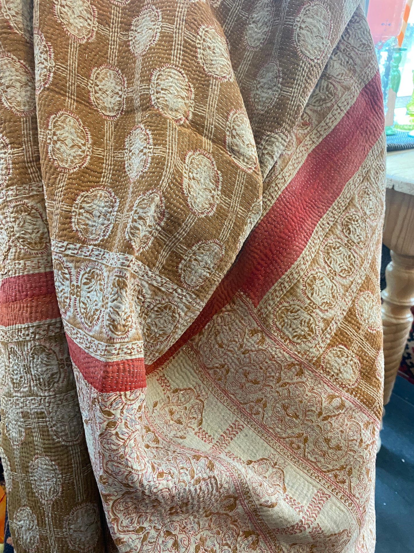 Vintage Cotton Sari Kantha Blanket