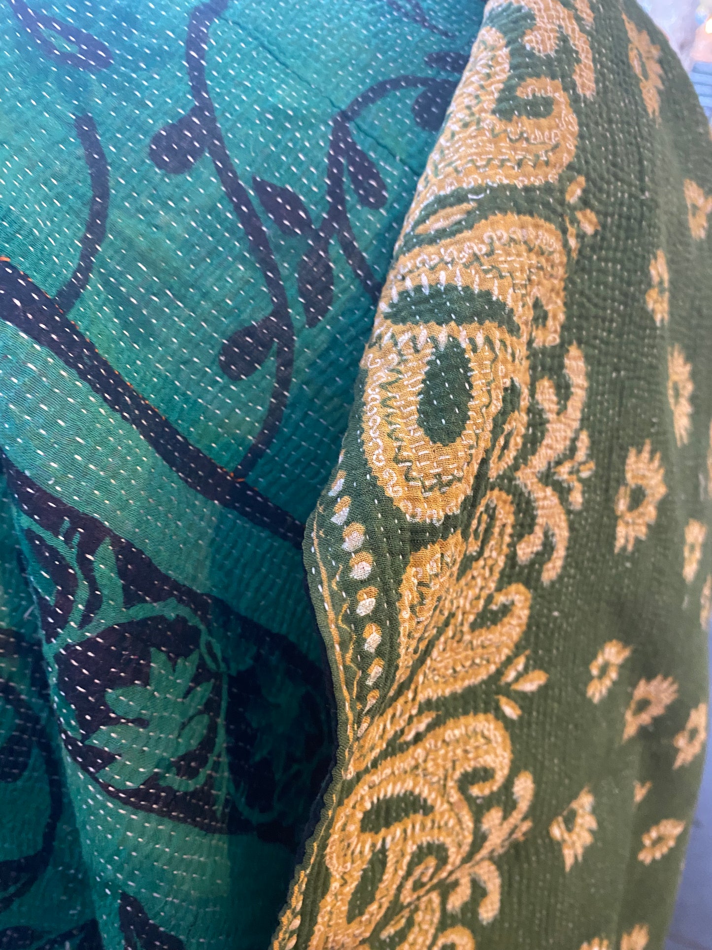 Vintage Cotton Sari Kantha Blanket