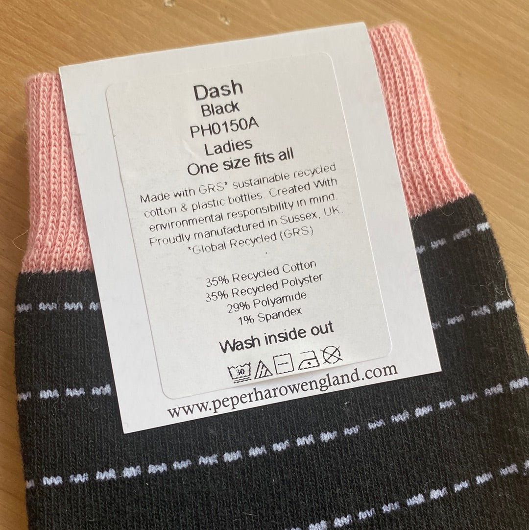 Ladies Recycled Cotton Socks Black Dash