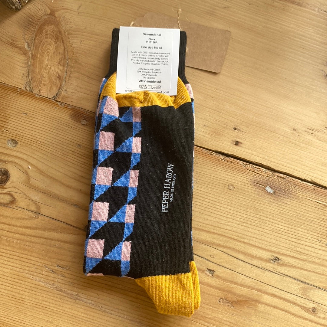 Men’s Recycled Cotton Socks Black Dimensional