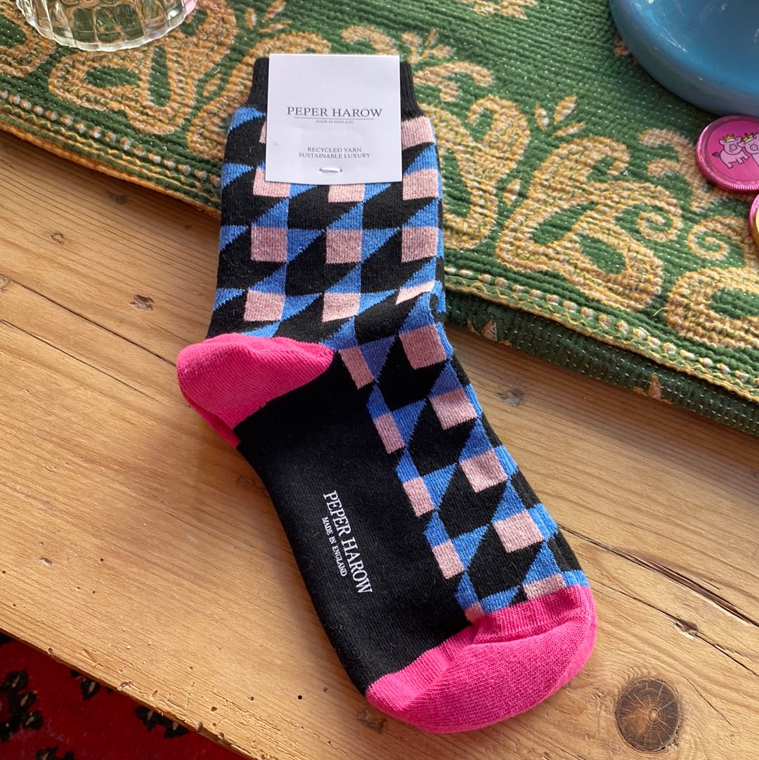 Ladies Recycled Cotton Socks Black Dimensional