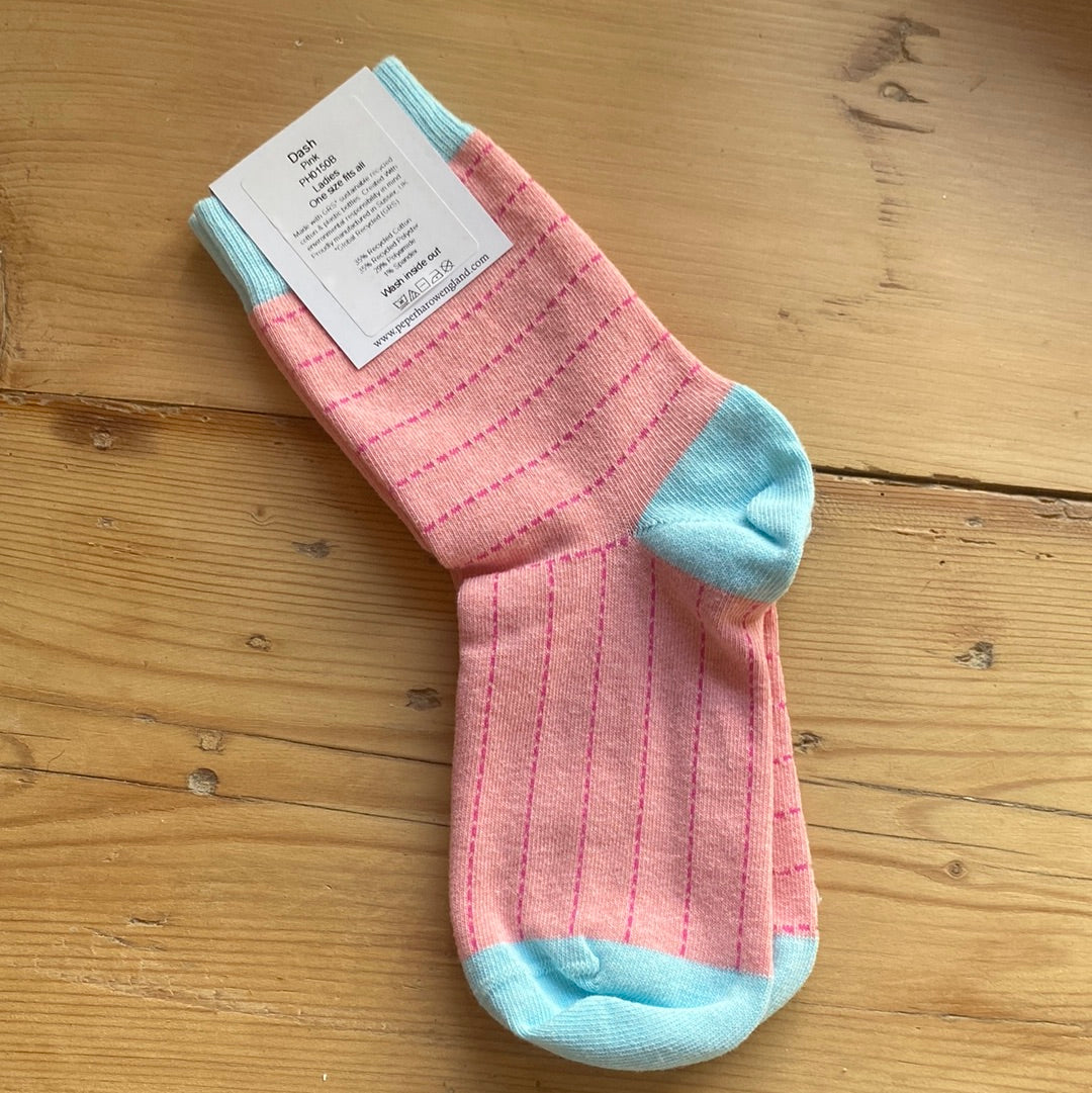 Ladies Recycled Cotton Socks Pink Dash