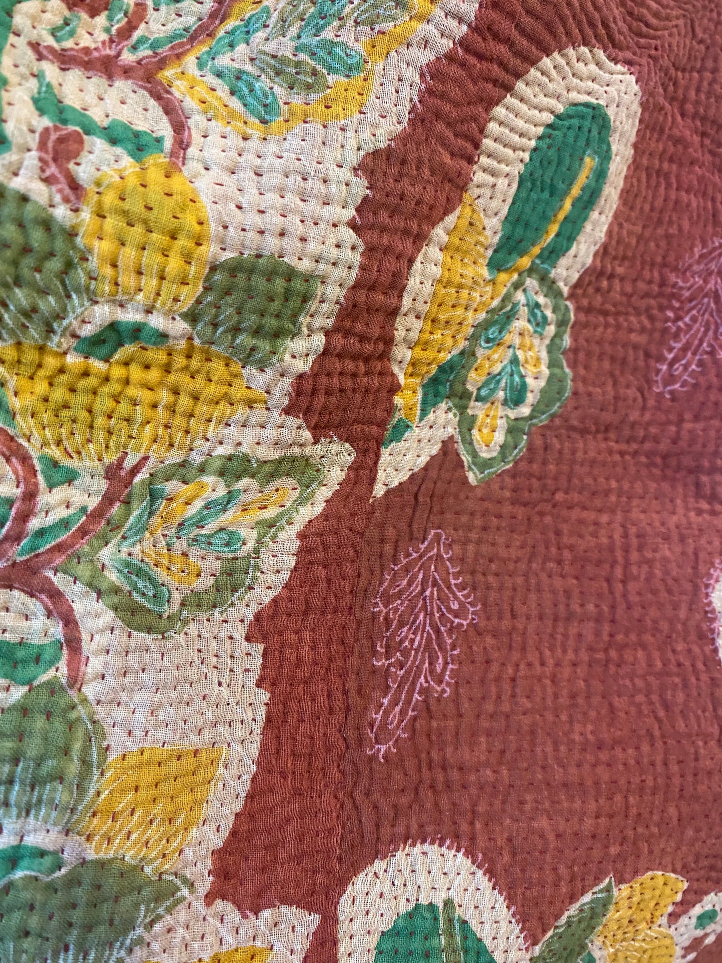 Vintage Cotton Sari Kantha Blanket