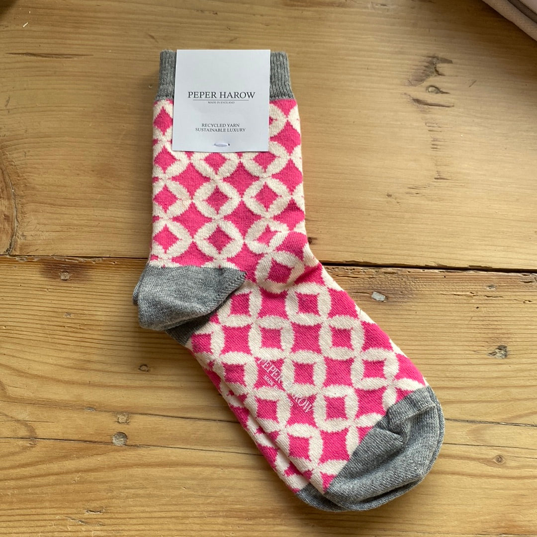 Ladies Recycled Cotton Socks Pink Mosaic