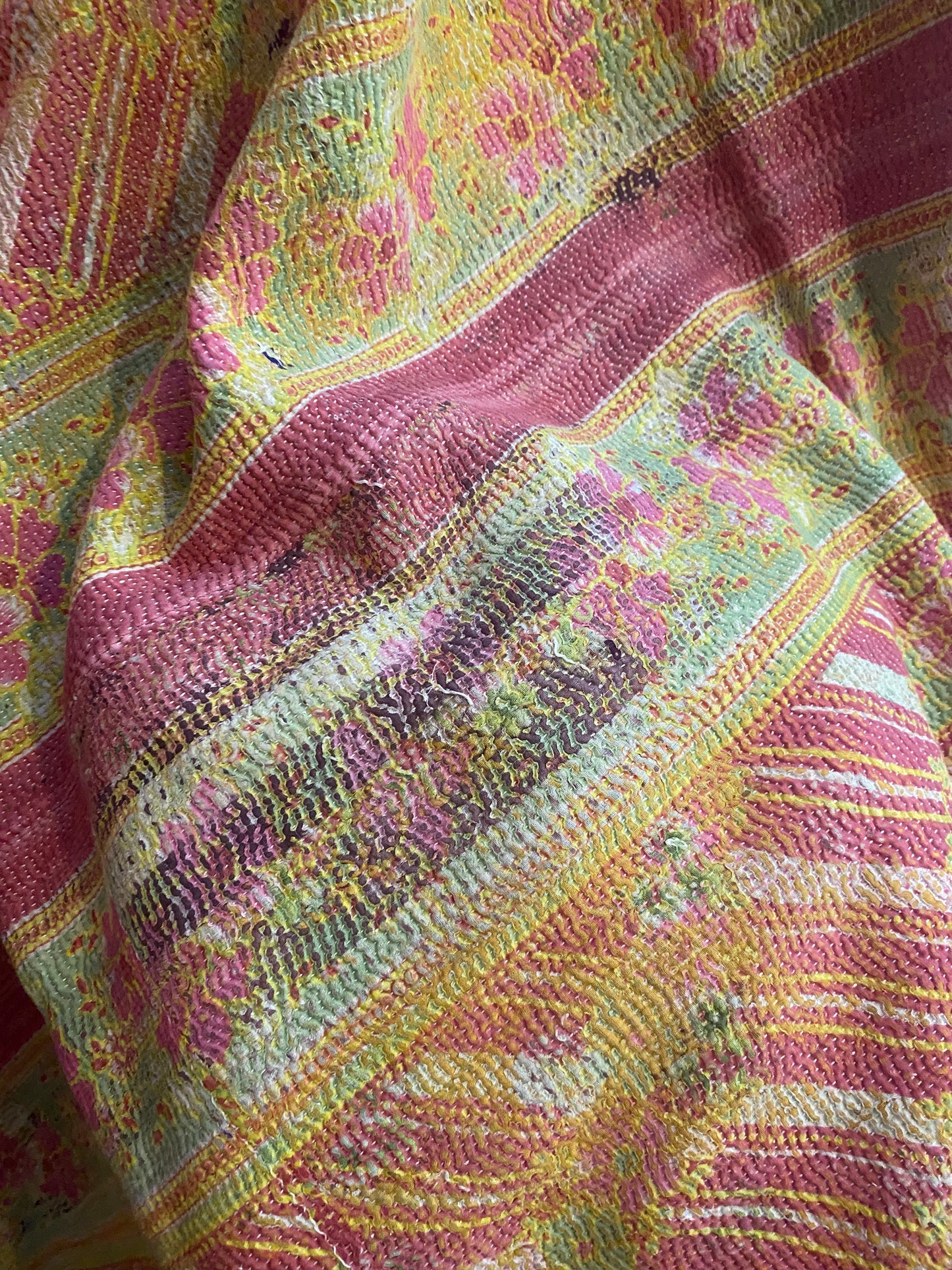 Vintage Cotton Sari Kantha Blanket