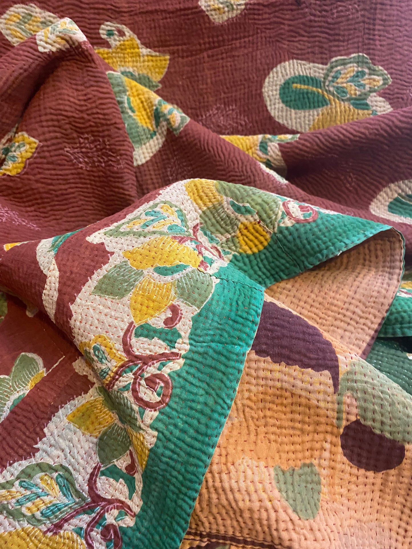 Vintage Cotton Sari Kantha Blanket