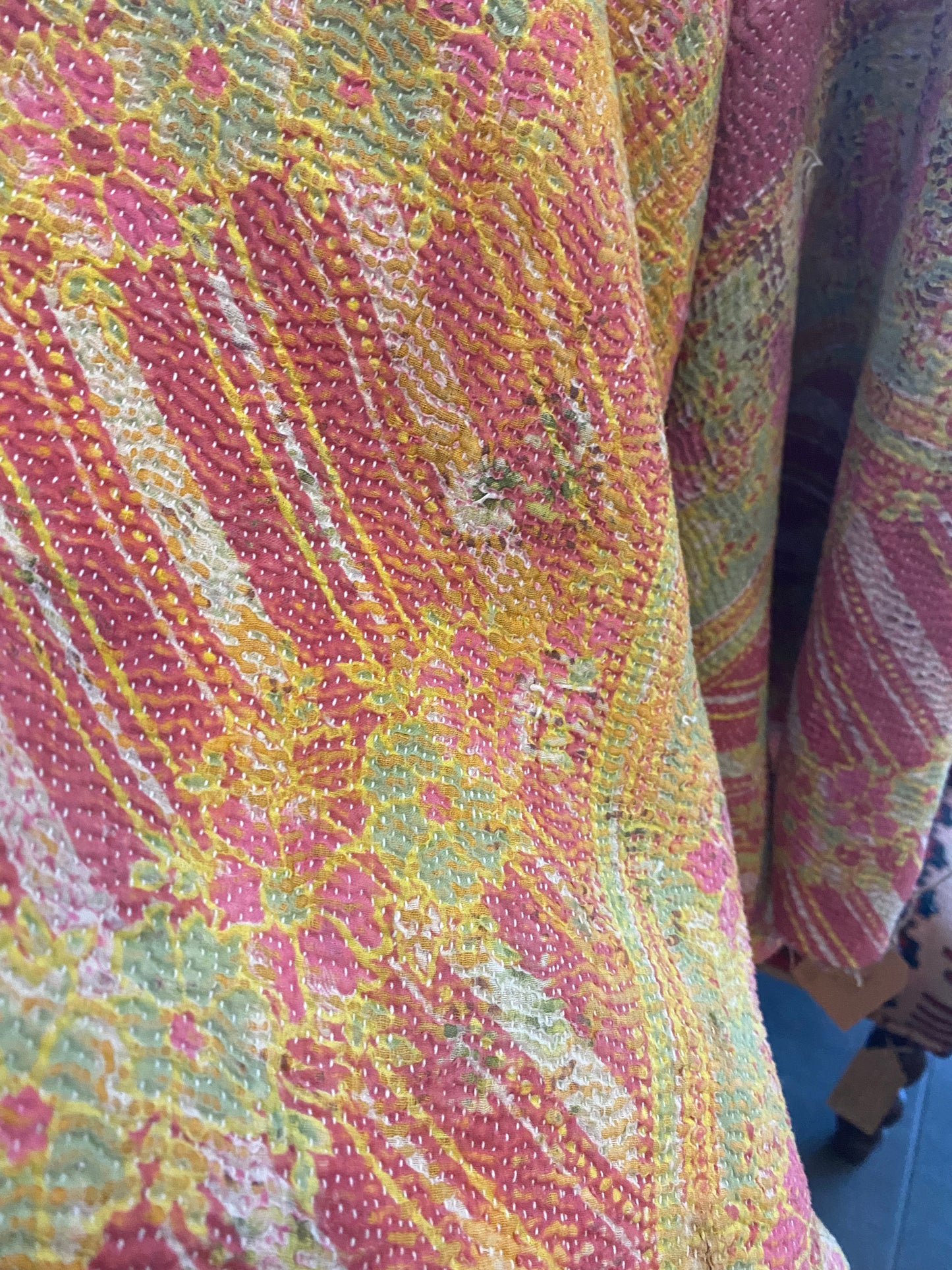 Vintage Cotton Sari Kantha Blanket