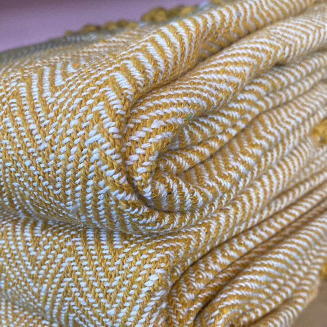 Recycled Cotton Blanket Mustard Herringbone