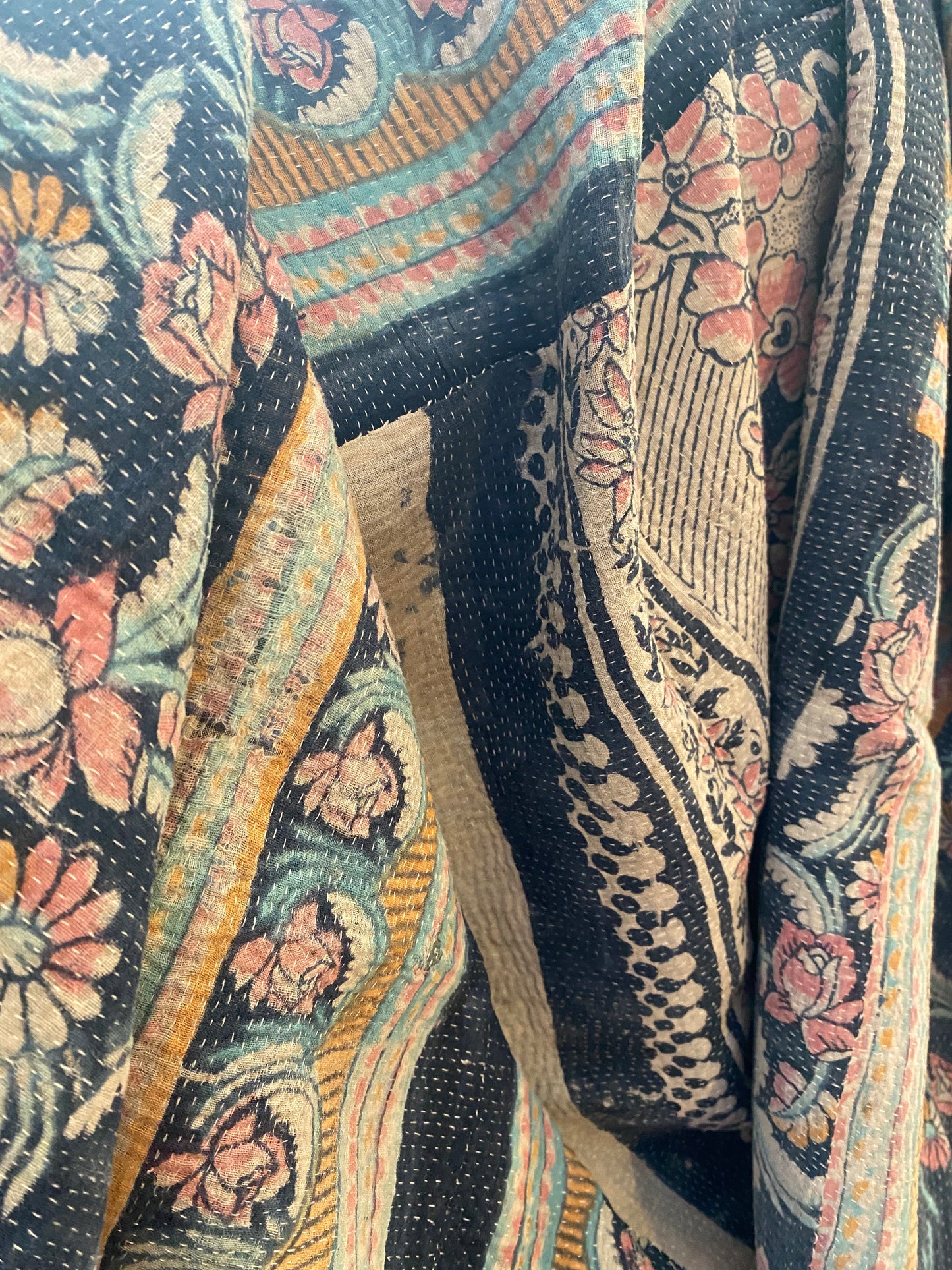 Vintage Cotton Sari Kantha Blanket