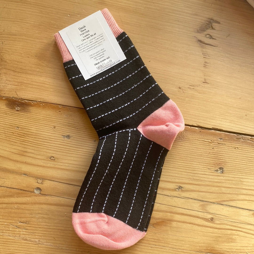 Ladies Recycled Cotton Socks Black Dash