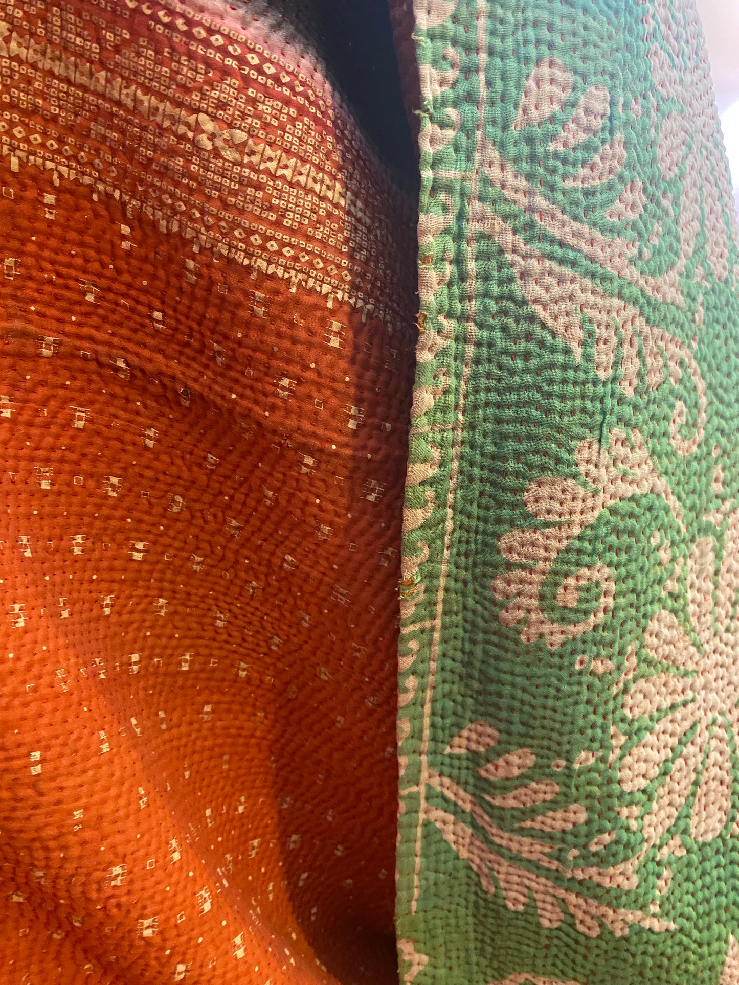 Vintage Cotton Sari Kantha Blanket