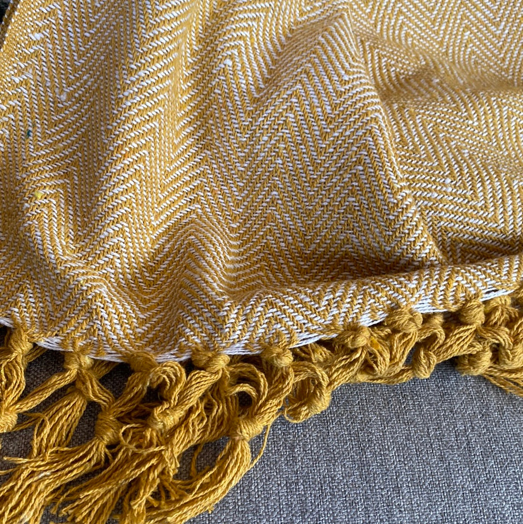 Recycled Cotton Blanket Mustard Herringbone