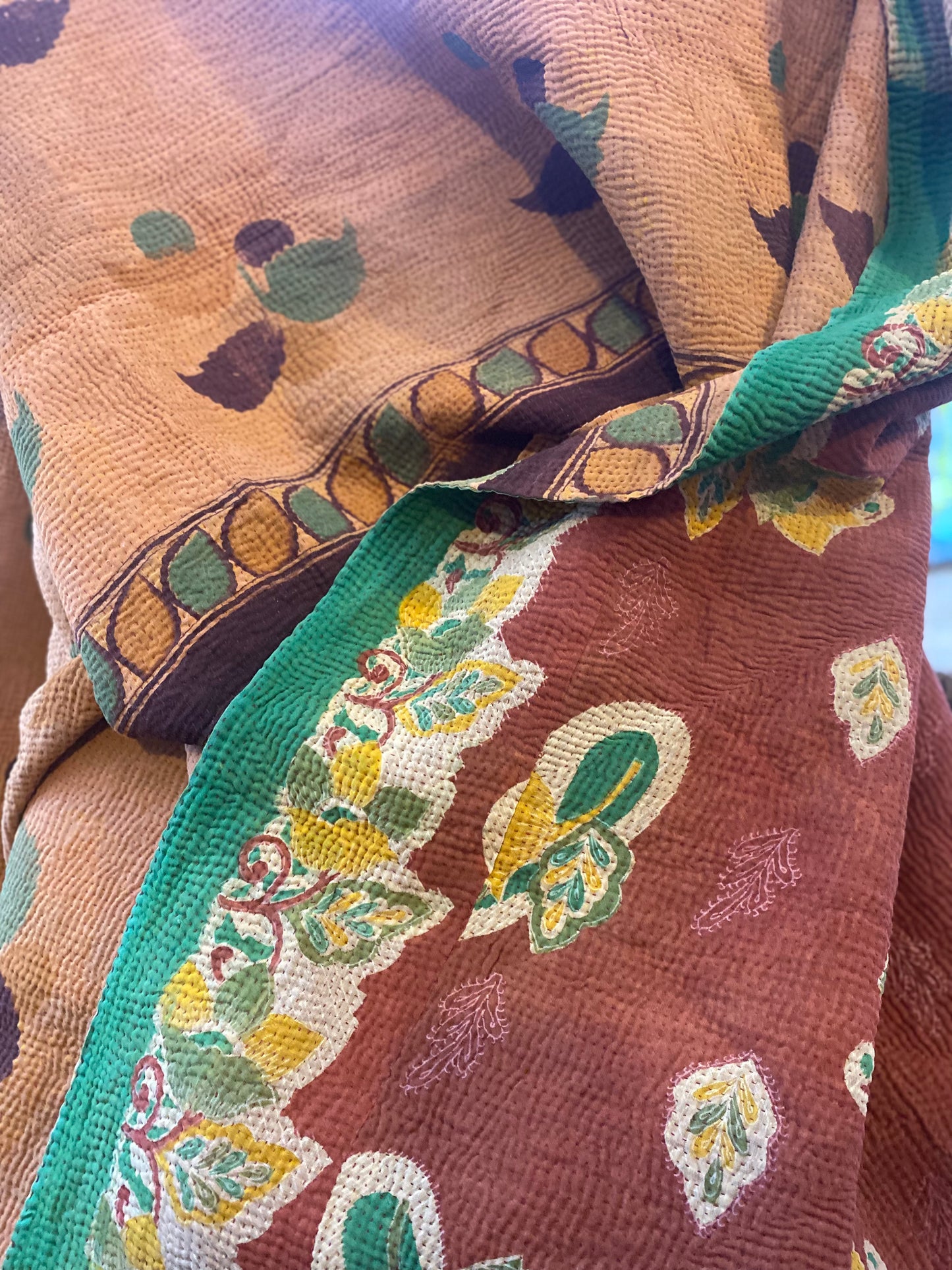 Vintage Cotton Sari Kantha Blanket