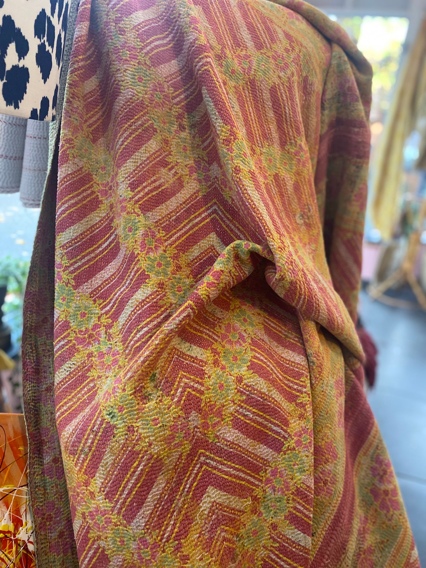 Vintage Cotton Sari Kantha Blanket