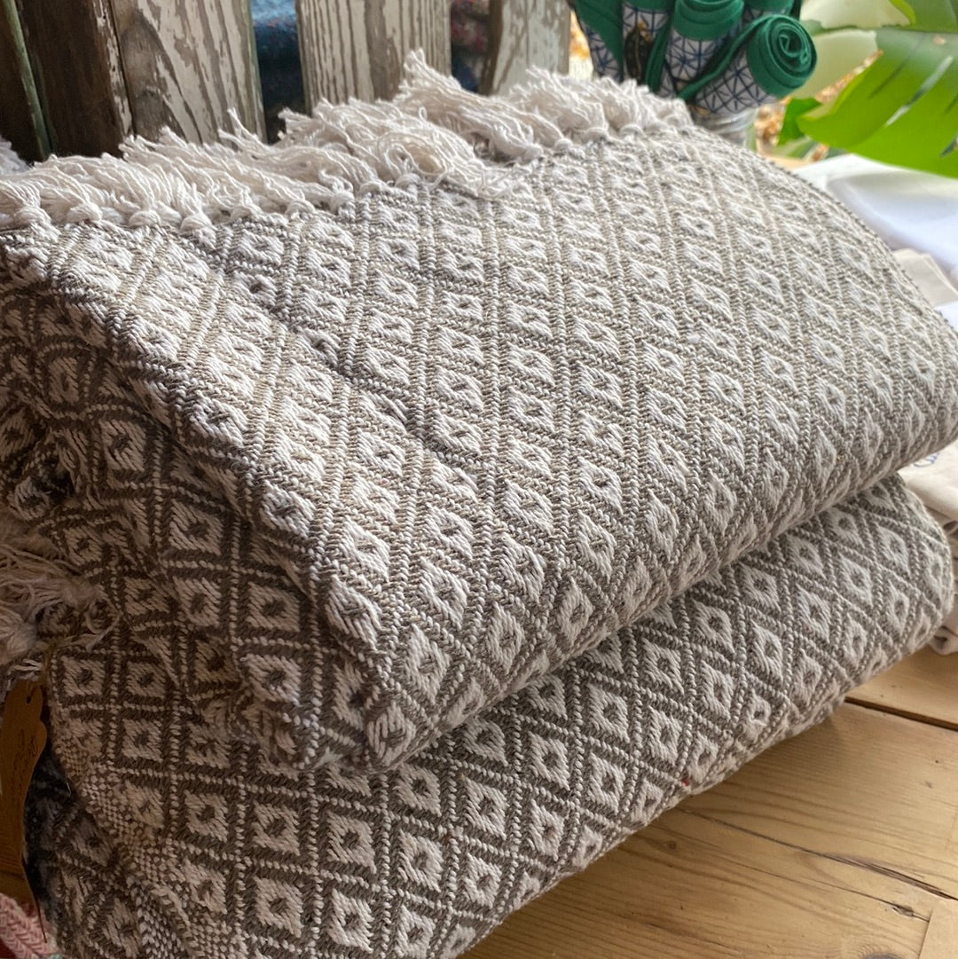 Recycled Cotton Blanket Taupe Diamond