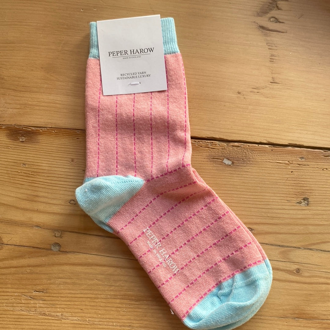 Ladies Recycled Cotton Socks Pink Dash