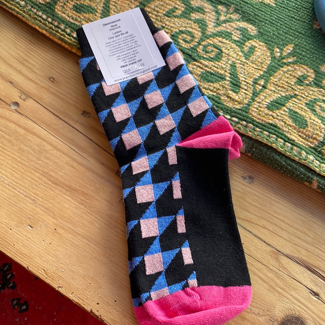 Ladies Recycled Cotton Socks Black Dimensional