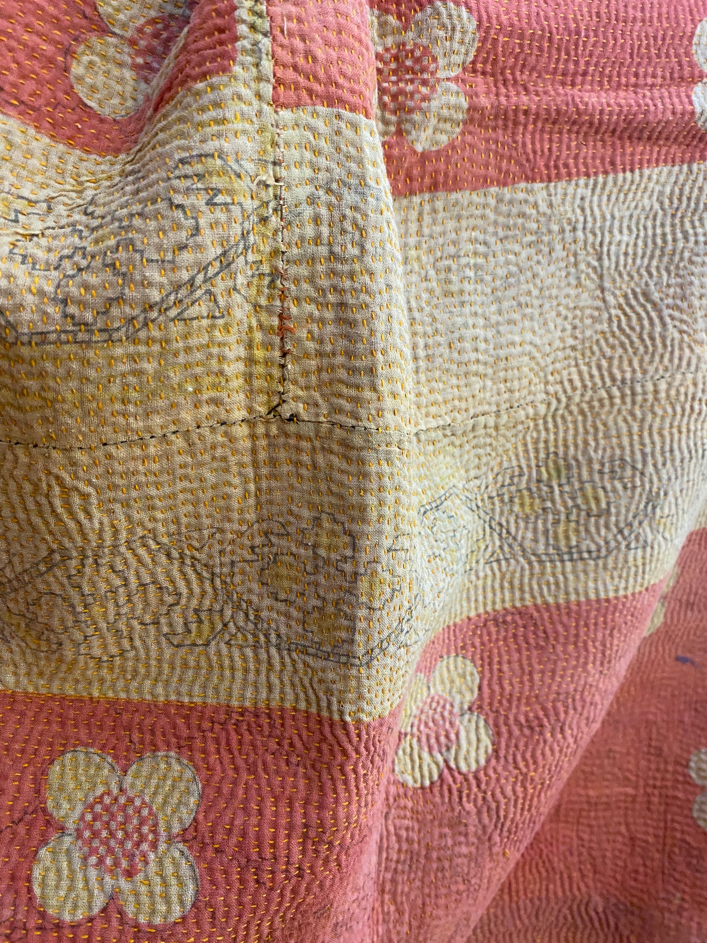 Vintage Cotton Sari Kantha Blanket