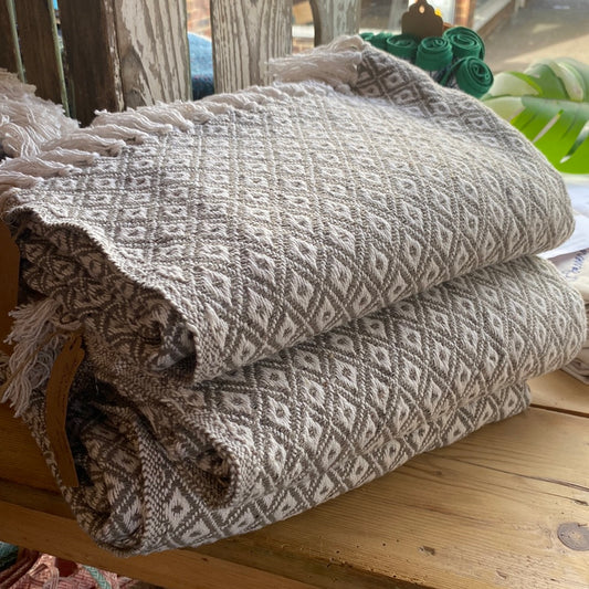 Recycled Cotton Blanket Taupe Diamond