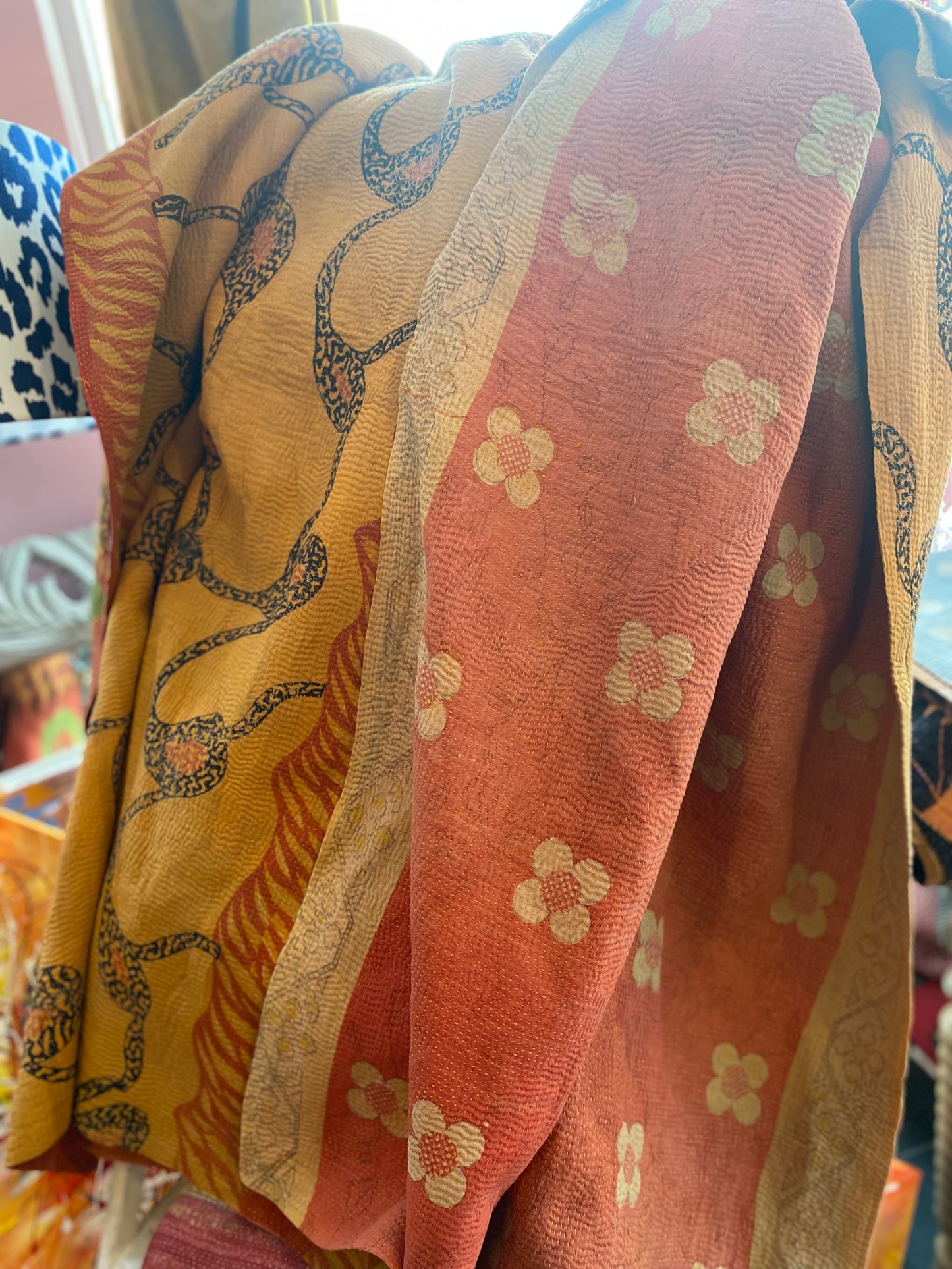 Vintage Cotton Sari Kantha Blanket