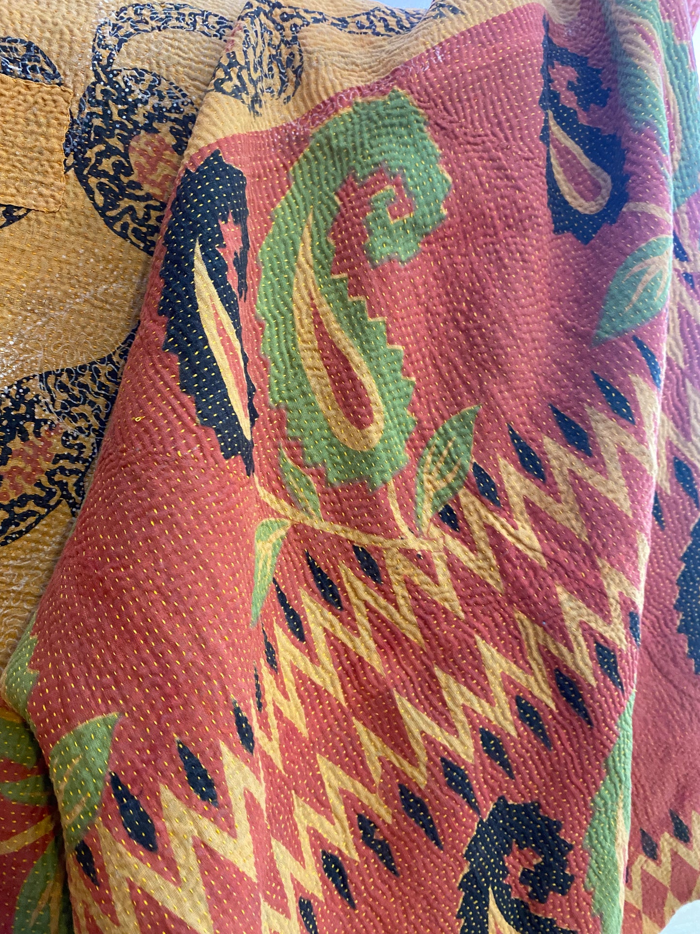 Vintage Cotton Sari Kantha Blanket