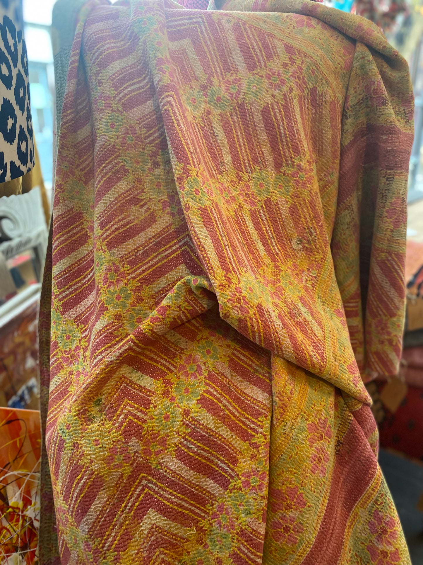 Vintage Cotton Sari Kantha Blanket